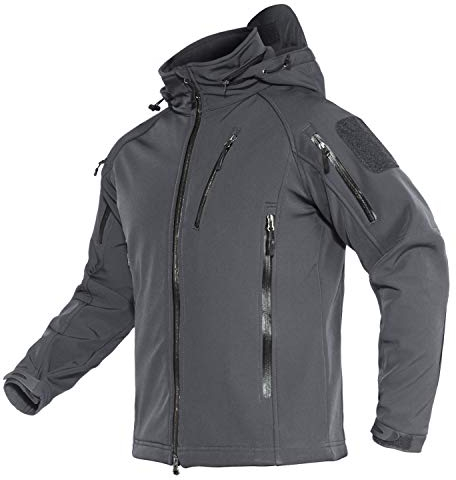 TACVASEN Herren Softshell Jacke Gefütterte Atmungsaktiv Bike Angeljacke Fleece Mulitaschen Warm Winterjacke (S, Dunkelgrau)