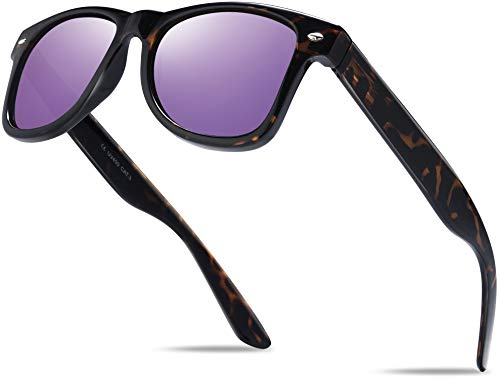 Unisex Nerd Herren Sonnenbrille Verspiegelt | Retro Damen Sunglasses | UV400 CAT 3 CE | mit Federscharnier | incl. Gratis Brillen Putztuch (Havana (Gläser: Lila Verspiegelt))