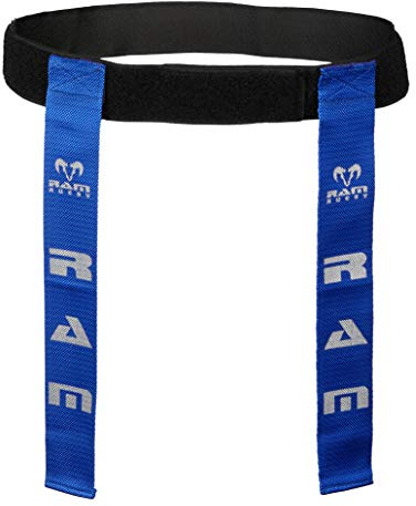 Ram Rugby Tag Belt Set - 20 Woven Webbing Tags & 10 Small Adjustable Belts, Durable Carry Bag, 16 x 2 Tags, Fits 22 to 37 Waist, Available in Green, Blue, Red, Yellow - Perfect for Training