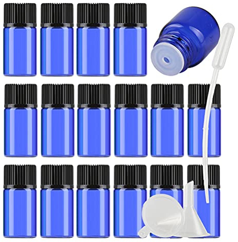 TIANZD 100 Pièces Mini 3ml Bleu Bouteilles en Verre D'huile Essentielle avec Orifice Réducteur, Flacons en Verre Vides apour Huiles Essentielles Aromathérapie