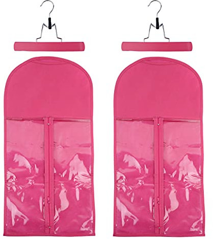 2 Stück Perücken Aufbewahrungstasche mit Holzaufhängung Tragbare Haarverlängerungen Aufbewahrungstaschen Staubdichte Perückentasche (Rosa)