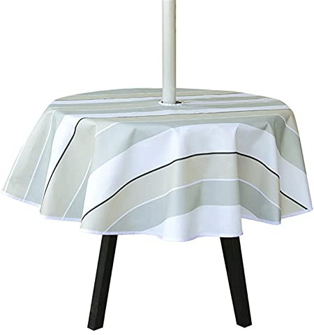 JLCP Outdoor-Tischdecke Rund, 150Cm / 60″ Wasserdicht 600D Oxford-Stoff Gartentischdecken Mit Sonnenschirmloch Für Camping, Terrasse, Garten, Party Und BBQ,Mit Aufbewahrungstasche,2