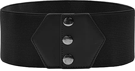 GRACE KARIN Women's Snap-Button Corset Belt Wide Elastic Belts for Dress Stretchy Waistband, Black, S
