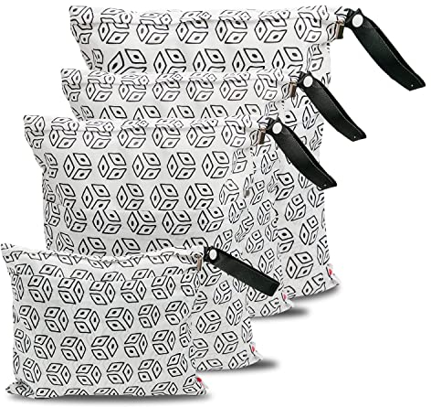 4 Stück Wet bag wasserdichte Windeltasche für unterwegs Nassbeutel Kindergarten Wetbag Kindergarten Wäschebeutel kita Wetbag Stoffwindeln Wäschebeutel Kindergarten Wasserdicht Windeltasche für Baby