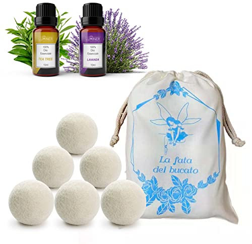 Palline Per asciugatrice di lana, 6 Palle Per Asciugatrice Antipiega e Cattura Peli Con 2 Oli Essenziali Lavanda E Tea Tree, Palline Di Lana Per Asciugatrice Con Profumatore Per Il Bucato LUMINER