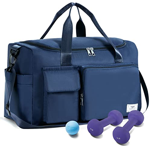 FIORETTO 35L Damen Sporttasche Faltbare Reisetasche mit Schuhfach und Nassfach, Wasserabweisende Weekender Gym Travel Bag Handgepäck Tasche Trainingstasche für Damen Herren Marineblau