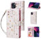 UEEBAI Wallet Case for iPhone 13 6.1 inch, PU Leather Phone Case Kickstand RFID Blocking Flip Case with Card Slots Wrist Strap Relief Engraved Pattern Magnetic Closure Folio Case - Vine