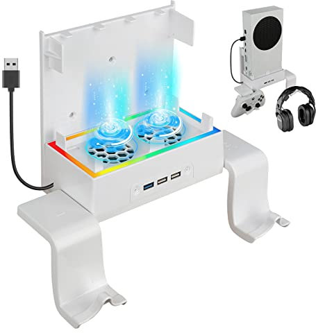 Raryars Wall Mount Cooling Fan for Xbox Series S with 2 Fan and 3 USB Port Xbox Series S Wall Mount Kit with Controller Holder & Headphone Hanger Wall Mount Holder Bundle