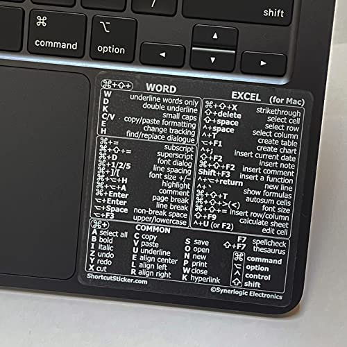 SYNERLOGIC (5 pcs) Word/Excel (for Mac) Keyboard Shortcuts Stickers | No-Residue Laminated Vinyl Cheatsheet black case MacBook Keyboard Stickers 83 x 83 mm (Clear/White, 5 pcs)