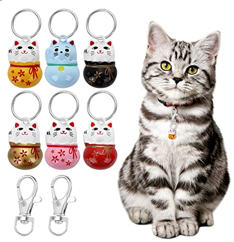 TIESOME 6 Pack Lucky Cat Collar Glocken, Bunte Laute Hundehalsband Glocken für Töpfchen Kätzchen Ausbildung Haustier Halskette Anhänger mit kostenlosen Breakaway Schnalle Schlüsselringe