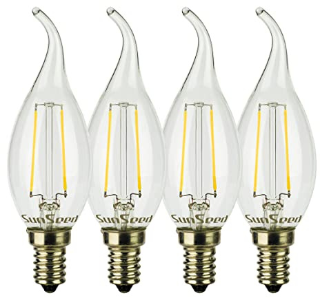 SUNSEED 4 X E14 2W (Equivalent to 25W) Sapphire Filament LED Flame Light Bulb C35TA Neutral White 4000K
