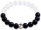 Kuzzoi Buddha Herren Armband mit Onyx (schwarz) Schmuckstein und Glas Perlen, Yin-Yang Symbol Bead aus 925 Sterling Silber, Partnerarmband, Yogaarmband, Energiearmband, Länge 23 cm