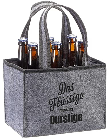 Novaliv Flaschenträger 6 Flaschen Bierträger DAS FLÜSSIGE MUSS INS DURSTIGE Männerhandtasche Filz Herrenhandtasche Bier Flaschentasche 22,5x15x14cm (LxBxH)