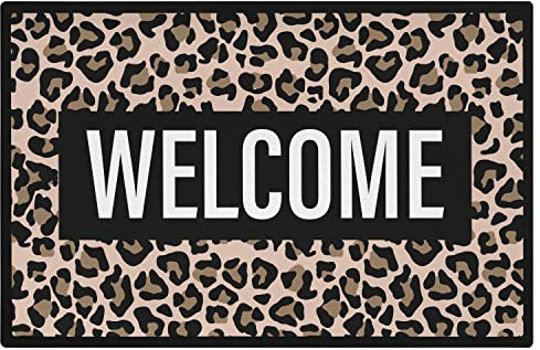 Trendation - Welcome Fußmatte Leopard Muster Willkommen Geschenk Außen Innenbereich 60x40 cm Schmutzabweisend Wasserfest