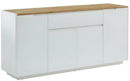 Vente-unique - Buffet Amani - 4 Portes & 1 tiroir - MDF - Coloris: Blanc laqué et Chêne