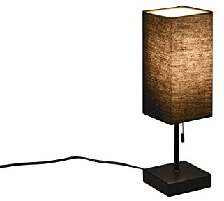 meineWunschleuchte Tischlampe Metall & Stoffschirm Schwarz eckig mit USB Ladestationen Höhe 35cm