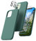 CALOOP 5 in 1 Designed for iPhone 12 Case and iPhone 12 Pro Case 6.1, with 2 Pack Screen Protector & 2 Pack Camera Lens Protector, Soft Liquid Silicone Gel Slim Shockproof Cover, Pine Green