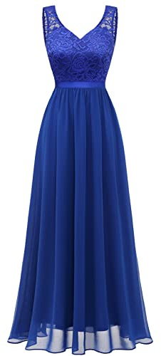 Gardenwed Abendkleider Elegant für Hochzeit Damen Kleider Cocktailkleid Spitzenkleid Festliche Kleider für Damen Ballkleid Royal Blue L