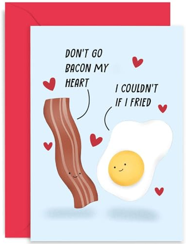 Old English Co. Lustige Hochzeitstagskarte für Ehemann oder Ehefrau – Don't Go Bacon My Heart Pun – Verlobungs-Valentinstagskarte für Paare, Freund, Freundin, Verlobte | Innenseite blanko mit Umschlag