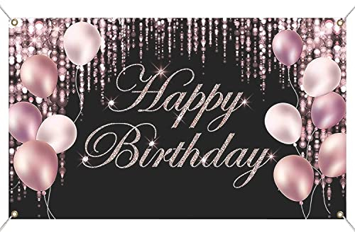 Banderole Joyeux Anniversaire,1 pcs Rose Bannière Anniversaire Banniere Joyeux Anniversaire Toile de Fond Décoration Anniversaire,Pour Maison Mur Extérieur Fête Deco Garçons Fille