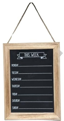 Chalk Brown Board Wood Week Days Menu, Meal Planner, Memo, Weekly Rectangle Events Notes Kitchen Organiser Plaque