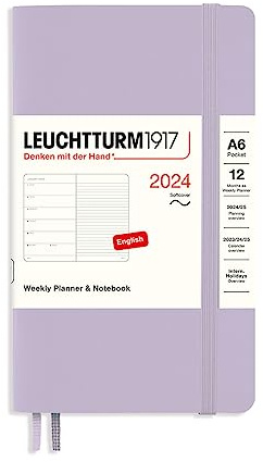 LEUCHTTURM1917 367792 Wochenkalender & Notizbuch Softcover Pocket (A6) 2024, 12 Monate, Lilac, Englisch