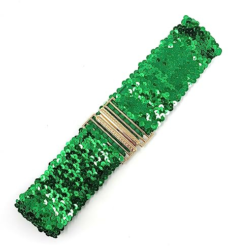 Cadoline Green Women's Sparkle Belts For Dresses With Elastic Stretch and Gold Buckle Waist Band Corset