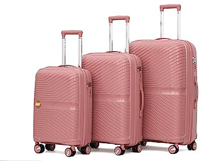 Asge Hartschalen-Koffer & Trolleys Handgepäck Koffer 4 Rollen Reisekoffer Set TSA Zahlenschloss Teleskopgriff, Großer Rollkoffer (Eine Helle Rosa, Set)