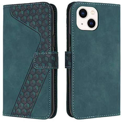 TOHULLE Case for iPhone 15, Premium Leather Wallet Case Card Holder Kickstand Magnetic Closure Pattern Embossed Design Flip Folio Wallet Cover for iPhone 15 - Green