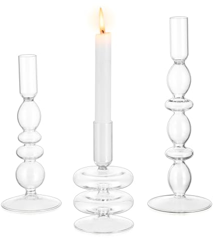 Glasseam Set De 3 Bougeoirs en Verre Transparents, Chic DéCoratif pour Centre De Table et NoëL, Table à Manger Home Decor