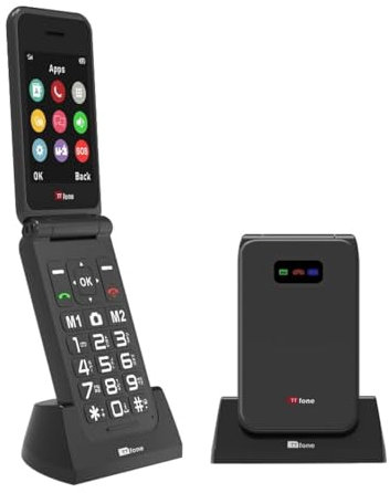 TTfone TT760 Klapptelefon 4G mit Großen Tasten für Senioren und Notruf-Taste - Entsperrtes Grundlegendes Mobiltelefon (Schwarz, mit Ladestation)