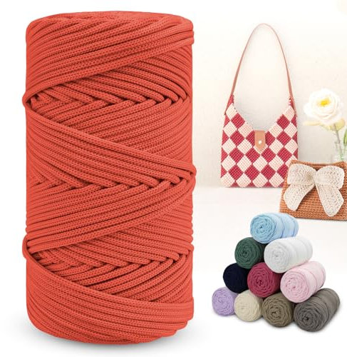 LEREATI Polyester Garn 150m Makramee Garn 4mm Geflochten Polyester-Seil Farbig Häkelgarn, Polyester Macrame Cord 4mm für Häkeltasche Umhängetasche Handtasche Geschenk Strickwaren (Rostrot)