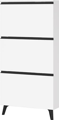 Germania Schuhschrank 3600-84, in Weiß, mit DREI Klappen, Platz für bis zu 9 Paar Schuhe, 67 x 139 x 19 cm (BxHxT)