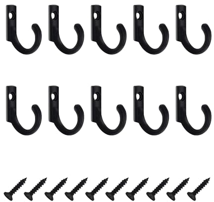 DaiUni Haken zum Schrauben, Vintage Haken, Wandhaken Schwarz,Material Zinklegierung, Kleiderhaken wand Einzeln, für Schlafzimmer und Küche, 10 pcs.