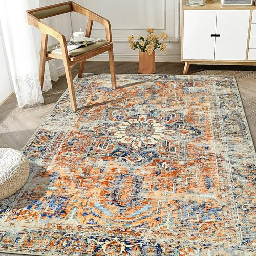 WONGS BEDDING Boho Teppich Wohnzimmer Schlafzimmer Kurzflor Teppiche Waschbar Weich rutschfest Vintage Design