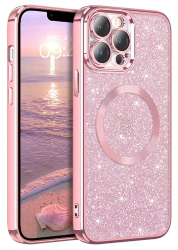 GaoBao für iPhone 13 Pro Max Hülle Glitzer, Handyhülle iPhone 13 Pro Max für MagSafe, Keine Vergilbung, Kratzfeste, Dünn Weiches TPU Stoßfeste Ganzkörperschutz Hülle für iPhone 13 Pro Max, Rosa