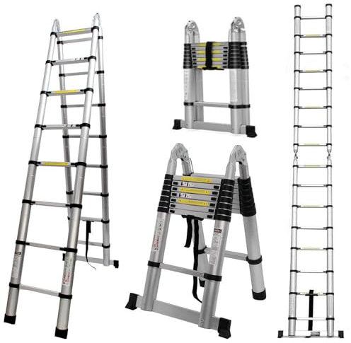 5M Teleskopleiter aus Aluminium,Klappleiter Multifunktionsleiter Ausziehleiter 16 Stufe Stehleiter max. Traglast 150 kg