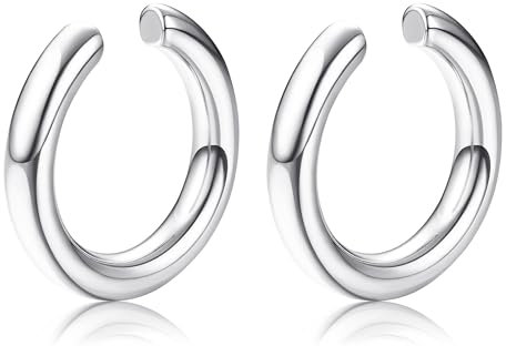 KRFY Ear Cuff Für Damen Manschettenohrringe mit Clip Kleine Silber Knorpel Ohrmanschetten Nicht Piercing Vintage Dicke Runde Huggie Hypoallergen Fake Ohrklemme
