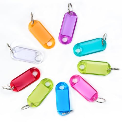 Lot de 16 Porte-clés, Porte-clés Inscriptibles pour l'étiquetage en Plastique Transparent, Porte-clés de Tri, Marquage des clés pour La Maison, Le Bureau (5.4 x 2 cm)