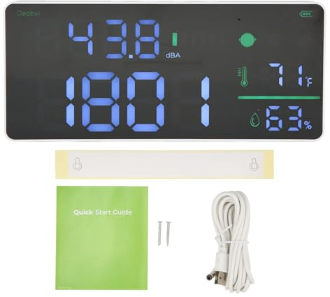 Sonomètre Mural 11 Pouces - 30 130dB Écran Numérique Compteur Décibel, Multifonctionnel 4 en 1 pour Salle de Classe, Bureau et Maison