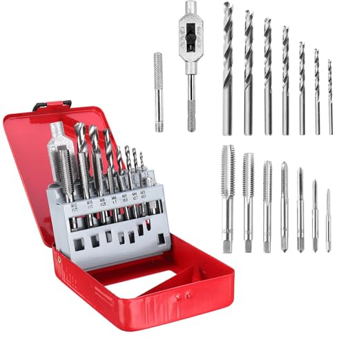 16 Piezas Juego de Brocas Metal Machos para Roscas, Múltiples Estilos Juego de Machos de Roscar Brocas para Metal, Herramientas para Hacer Machos de Roscar Métricos Manuales (1)