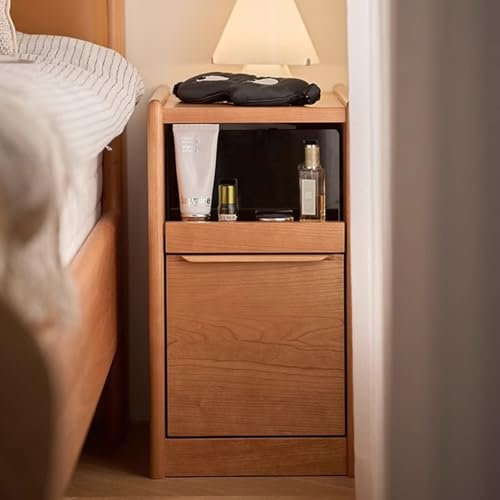 Nachttisch Kirsche Massivholz Nachtschrank Mit Schublade Offenes Regal Telefontisch Minimalistisch Und Praktisch Kompakt Nachtkommode Multifunktional Nightstand Für Kleine Räume Und Schlafzimmer(28x40