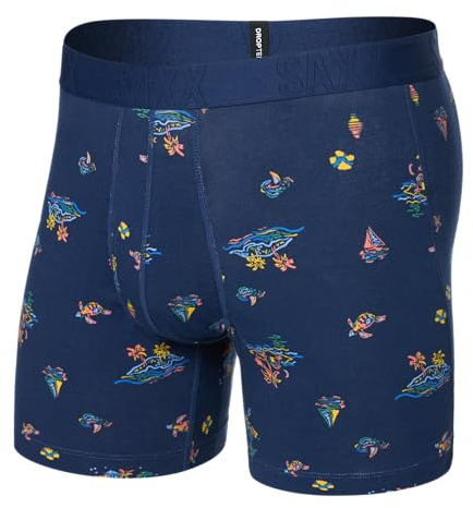 SAXX Underwear Co. Men's Underwear with Pouch Droptemp Cooling Cotton Boxer Brief Fly, Island Life-midnight, M