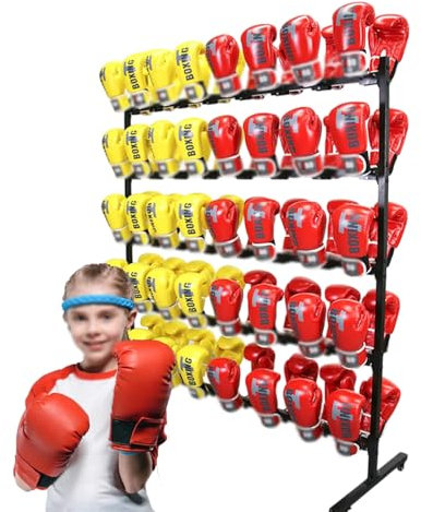 HCAUYNN Boxing Glove Storage Rack, Wall Mount,Five-Layer Single-Side Capacity 20 Pairs,For Saving Space In The Boxing Room/Storing Gloves,Floor-standing40sets