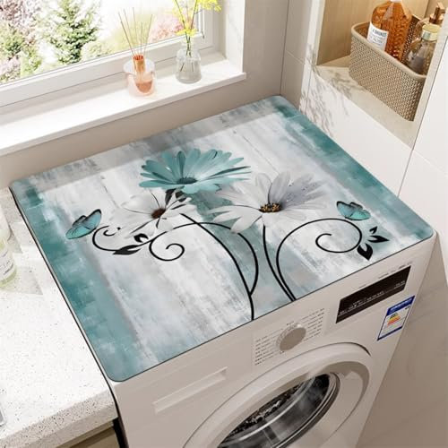RUILBJ Staubschutz Waschmaschine Trockner Ofen Mikrowelle Kühlschrank Vintage Blumen Schmetterling Druck Schutz Matte Tischset Kaffee Ablaufmatte Heim Dekoration (Grün,50x60 cm)