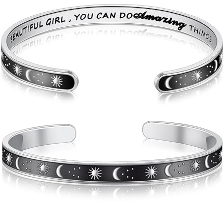 Yifnny Inspirationsarmband, Graviertes Edelstahlarmband Verstellbares Armband Sonne und Mond Armband Schmuck Ladies Friendship Geschenk