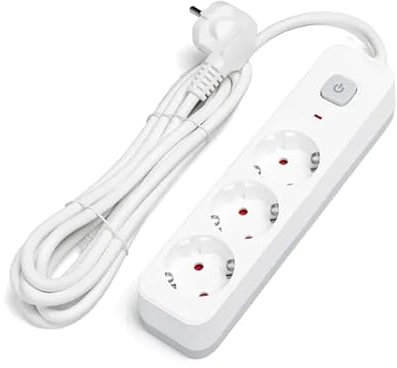 DEUTSCHE L-Serie 3-Fach Steckdosenleiste mit Schalter - Perfekt für Moderne Räume - mit 3m Kabel und 3G 1,5mm² in edlem Weiß und Grau - STYLISH!