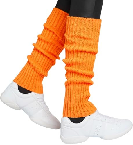 Hatstar Sexy Damen Bein Stulpen | Neon Strümpfe für 80er Jahre 80s Motto Party| Kostüm Accessoires | Fasching Karneval Tanzen Aerobic (neon orange)