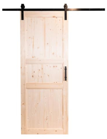 Kimono Casa - Porta Abete Grezzo Scorrevole Esterno Muro - 210 x 80 - Reversibile - Kit Carrello e Maniglia Incluso