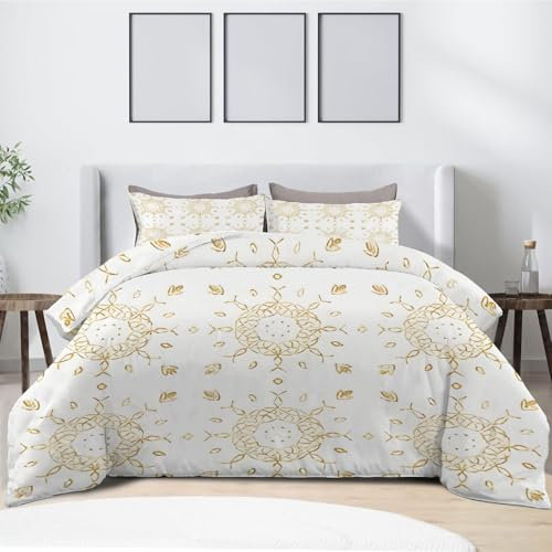 King Size Duvet Cover Sets, Fleurs Pattern, Bedding King Size Duvet Cover, King Size Quilt Cover with Zip Fastening, Brushed Microfiber 3 Bedding Set, White